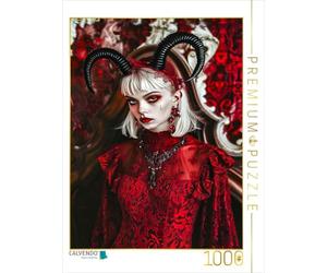 Puzzle · Dame avec des Cornes de Diable dans Une Robe de Velours Rouge | Scène gothique · Dame avec des cornes de diable dans une robe… · 1000 pièces · Format assemblé 64 × 48 cm · CALVENDO Puzzle