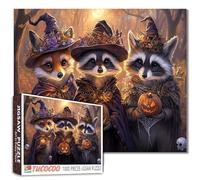 Puzzle d'animaux de la forêt de 1 000 pièces, costume d'Halloween, renard, raton laveur, hibou, forêt au clair de lune, arbres enchantés, fantôme, décoration Beatrix Potter, aquarelle, cadeau 68,6 x