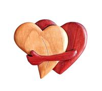 Puzzle d'art en bois en forme de cœur - Double cœur - Pièce cadeau bien pensée - Puzzle gravé avec plateau pour sculpture de bureau personnalisée pour la Saint-Valentin, hauteur rustique