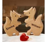 Puzzle d'art en bois personnalisé de la famille de renards avec 1 à 8 noms - Ours en bois - Sculptures de bureau - Décoration de table de Noël - Cadeau pour famille, grand-mère, grand-père, maman et