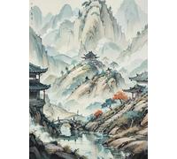 Puzzle d'art Irrégulier - Chinese Landscape Painting Washs Painting - Jeu Éducatif Familial pour La Mémoire - Wall Decor - Puzzle 1000 Pièces Zx28Aw