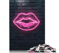 Puzzle d'art mural de 500 pièces avec lèvres néon - Puzzle carré créatif pour adultes et puzzle en bois - Jeu éducatif pour adultes - 500 pièces (52 x 38 cm)