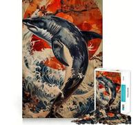 Puzzle Dauphin Aquarelle 1000 pièces pour Adolescents Jeu de mémoire Amusant,Propre et sans Couture Activité de Groupe relaxante en intérieur (38x52cm)