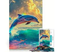 Puzzle Dauphin Aquarelle 1000 pièces pour Adolescents Jeu de mémoire Amusant,Propre et sans Couture Activité de Groupe relaxante en intérieur (38x52cm)