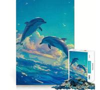 Puzzle Dauphin Aquarelle 1000 Pièces pour Adolescents Jeu de Stimulation Mentale Assemblage Solide et Sécurisé Activité Familiale Amusante en Soirée (50x75cm)