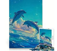 Puzzle Dauphin Aquarelle 1000 Pièces pour Adultes Défi Mental Activité Sérénité Assemblage sans Couture Cadeau de Fêtes (50x75cm)
