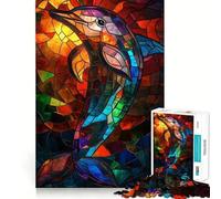 Puzzle Dauphin en vitrail 1000 pièces pour Adolescents, Jeu de logique Solide, activité à la Maison, Bords Transparents, Cadeau précieux 50x75cm