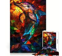 Puzzle Dauphin en vitrail 1000 pièces pour Adolescents, Jeu de logique Solide, activité à la Maison, Bords Transparents, Cadeau précieux 50x75cm