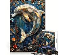 Puzzle Dauphin en vitrail 1000 pièces pour Adultes Jeu Intelligent d'intérieur Découpe précise Joli Cadeau 38x26cm