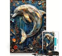 Puzzle Dauphin en vitrail 1000 pièces pour Adultes Jeu Intelligent d'intérieur Découpe précise Joli Cadeau 38x26cm