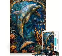 Puzzle Dauphin en vitrail 1000 pièces pour Adultes Jeu Intelligent d'intérieur Découpe précise Joli Cadeau 38x26cm