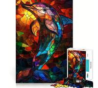 Puzzle Dauphin en vitrail 1000 pièces pour Adultes Jeu Intelligent et Amusant d'intérieur Découpe précise Joli Cadeau 38x52cm