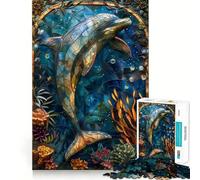 Puzzle Dauphin en vitrail 1000 pièces pour Adultes Jeu Intelligent et Amusant d'intérieur Découpe précise Joli Cadeau 50x75cm