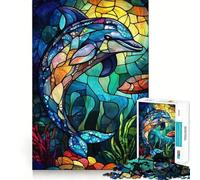 Puzzle Dauphin en vitrail de 1000 pièces pour Adolescents, défi intellectuel, Passe-Temps Calme, découpe précise, Joli Cadeau 50x75cm