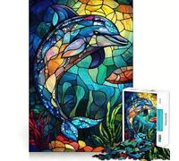 Puzzle Dauphin en vitrail de 1000 pièces pour Adolescents Développe la mémoire, détente et Amusement Design et Surprise garantis 38x26cm