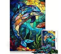 Puzzle Dauphin en vitrail de 1000 pièces pour Adolescents Développe la mémoire, détente et Amusement Design et Surprise garantis 38x26cm