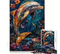 Puzzle Dauphin en vitrail pour Adolescents, 1000 pièces, améliore la mémoire, Calme et Amusant, Bords précis, Cadeau Artistique 38x26cm