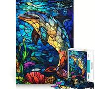 Puzzle Dauphin en vitrail pour Adolescents, 1000 pièces, stimule la mémoire, Plaisir Lent, Bords Nets, Cadeau de Noël 50x75cm