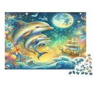 Puzzle Dauphin Mystère 1000 pièces Papier recyclé pour Adultes Défi Impossible Stimulant Activité à la Maison Femmes et Hommes 52x38cm/1000pcs