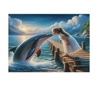 Puzzle Dauphin Quai Coucher De Soleil, 1000 Pcs pour Adultes Haute Qualité | 38x26cm Carton, Exercice Mental, Ajustement Serré, Passionnés De Puzzles, Réduction Du Stress