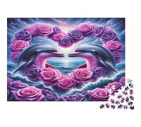 Puzzle Dauphins 1000pcs 38x26cm Papier Recy dultes Cadre Cœur Rose Défi Difficile Détente Divertissement Maison Idée Cadeau
