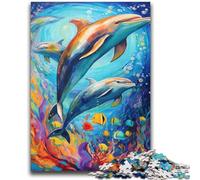 Puzzle Dauphins colorés 1000 pièces pour Adultes, Jouet éducatif et décompressant, Cadeau d'anniversaire, décoration Murale (38x52cm)