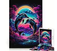 Puzzle Dauphins Romantiques 1000 Pièces pour Adultes Renforce la Mémoire, Calme l'esprit, Qualité, Surprise Chaleureuse (50x75cm)