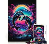Puzzle Dauphins Romantiques pour Adolescents 1000 Pièces Stimule la Mémoire Moments de Sérénité Coupe Premium Cadeau d'anniversaire (38x26cm)