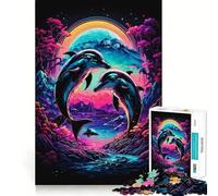 Puzzle Dauphins Romantiques pour Adolescents 1000 Pièces Stimule la Mémoire Moments de Sérénité Coupe Premium Cadeau d'anniversaire (38x26cm)