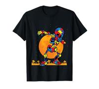 Puzzle d'autisme Dabbing Squelette Sensibilisation à l'Autisme Halloween T-Shirt