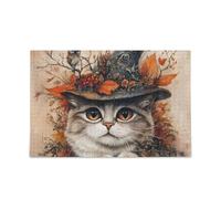 Puzzle d'automne en forme de chat mystique avec sac de rangement en maille pour adulte - 1000 pièces