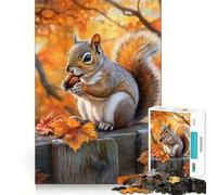 Puzzle d'automne pour Adultes Écureuil Mangeant Une Noisette 1000 pièces, Jeu Intelligent et Relaxant, 38x52cm
