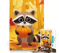 Puzzle d'automne pour Adultes Raton Laveur et Citrouille (1000 pièces) Stimule la mémoire, s'amuse Assembler Une Image, Objet de Collection (50x75cm)