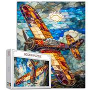 Puzzle d'avion en verre teinté de 1 000 pièces pour adultes et adolescents - Puzzle rétro d'avion de combat de 1 000 pièces