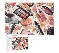 Puzzle de 1 000 pièces à motif cosmétique et maquillage - Puzzle personnalisé en bois pour adultes - Puzzle photo artistique à suspendre au mur - Décoration pour anniversaire, mariage, Saint-Valentin