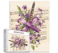 Puzzle de 1 000 pièces - Aquarelle vintage - Instrument de musique - 1 000 pièces pour adultes - Feuilles de musique - Pensées - Fleurs - Puzzles pour adultes - 1 000 pièces - Cadeaux
