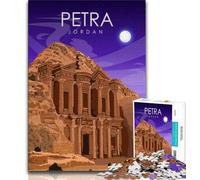 Puzzle de 1 000 pièces avec Affiche de Voyage de Petra en Jordanie, pour Adultes et Adolescents Un Jeu Stimulant et Familial idéal comme Cadeau pour Toute la Famille 38x26cm
