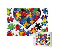 Puzzle de 1 000 pièces avec boîte de rangement, puzzle de sensibilisation à l'autisme en bois imprimé cœur 75 x 50 cm pour adultes et enfants, jeu décoratif amusant en famille