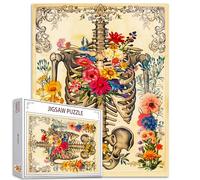 Puzzle de 1 000 pièces avec cage côtelée et tête de mort - Organe humain/anatomie - Puzzle floral pour adultes - Décoration d'intérieur - Cadeau pour amis et famille - 50,8 x 68,6 cm