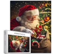 Puzzle de 1 000 pièces avec inscription « Santa Claus Opening a Gift Bag » pour adultes - Scène d'arbre de Noël - Puzzle artistique - Jeux d'activités familiales - Puzzle coloré pour décoration