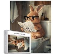 Puzzle de 1 000 pièces avec lapin sur les toilettes pour adultes, animaux de lecture, journaux, jeux d'activités familiales, puzzle coloré pour décoration d'intérieur, cadeaux, 50,8 x 68,6 cm