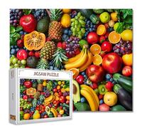 Puzzle de 1 000 pièces coloré avec Collage de légumes et de Fruits pour Adultes, Casse-tête Frais végétalien, légumes, Plantes Vertes, Ananas, Bananes