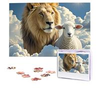 Puzzle de 1 000 pièces d'agneau avec un lion et des nuages pour adultes - Puzzles personnalisés à partir de photos personnalisées - Puzzle en bois - Cadeaux pour famille, mariage, anniversaires de
