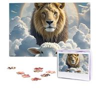 Puzzle de 1 000 pièces d'agneau avec un lion et des nuages pour adultes - Puzzles personnalisés à partir de photos personnalisées - Puzzle en bois - Cadeaux pour famille, mariage, anniversaires de