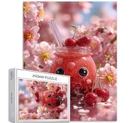 Puzzle de 1 000 pièces de thé au lait aux perles de cerises pour adultes - Puzzle d'art kawaii - Jeux d'activités familiales - Puzzle coloré pour décoration d'intérieur - Cadeaux - 50,8 x 68,6 cm