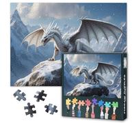 Puzzle de 1 000 pièces Dragon blanc rugissant et étendant des ailes sur le rocher Difficile Défi pour adultes comme cadeau de 69,5 x 49,8 cm