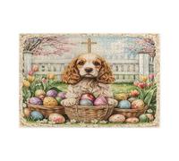 Puzzle de 1 000 pièces en bois pour adultes - Cocker Spaniel de Pâques - Décorations imprimées vintage pour fête de divertissement