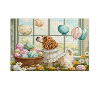 Puzzle de 1 000 pièces en bois pour adultes Cocker Spaniel de printemps de Pâques, chiot Victoria Country Chiot, décor imprimé ferme pour divertissement créatif