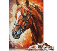 Puzzle de 1 000 pièces en Bois représentant Un Portrait de Cheval aux Tons Chauds, idéal pour Les Adultes et Les Adolescents (75 x 50 cm). Jeux éducatifs pour la Maison. Jouets à Faire soi-même.
