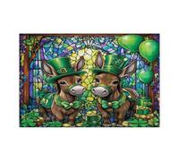 Puzzle de 1 000 pièces en forme d'âne de la Saint-Patrick pour adultes, en verre teinté, motif trèfle amusant pour divertissement à la maison
